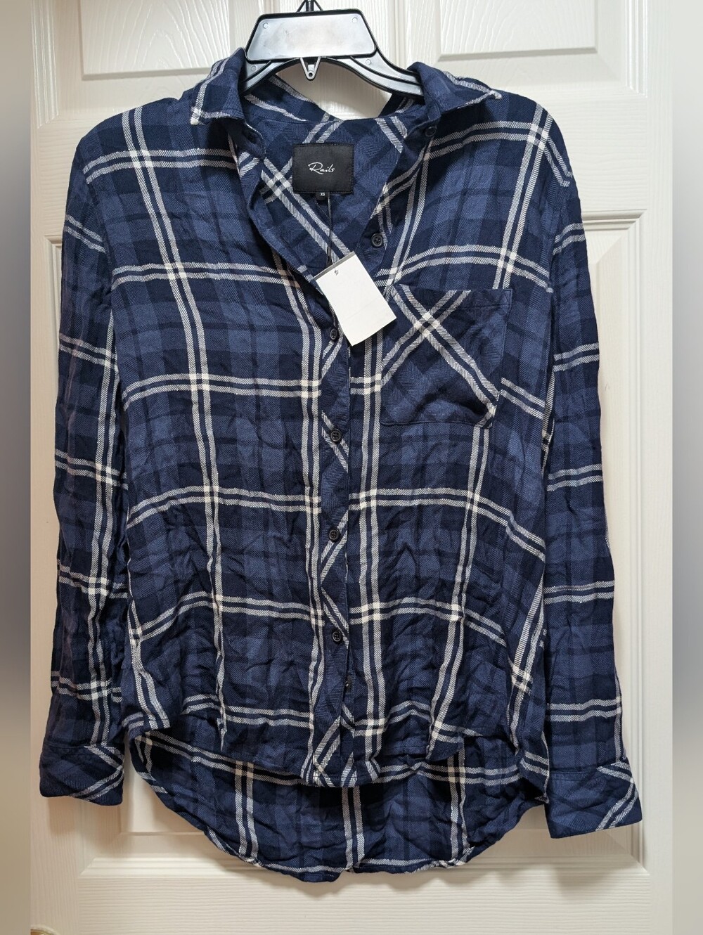 NWT Rails Hunter Plaid Shirt Midnight White Blue Button Up Top Size XS